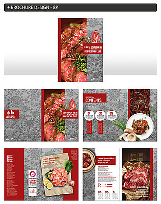 템플릿 접시 ZIP 음식 팜플렛 사람없음 버섯 소고기 레몬 청경채 양념갈비 인디자인 INDD 이미지템플릿 식기 채소 과일 육류 갈비 파일형식