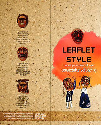 PSD 템플릿 편집 표지디자인 북디자인 출판디자인 여자 표지 남자 리플렛 2단접지 북커버 팜플렛 성인 두명 한복 각시탈 국내여행 부네탈 양반탈 이미지템플릿 한국전통 여행 사람 전통의상 탈 전통탈 파일형식