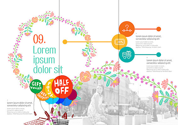 PSD 서양인 템플릿 편집 표지디자인 북디자인 출판디자인 여자 꽃 내지 리플렛 북커버 3단접지 앉기 이벤트 팜플렛 여러명 20대 성인 쇼핑 라벨 세일 쇼핑카 풍선 이미지템플릿 외국인 식물 다수 모션 프레임 사람 청년 카트 파일형식