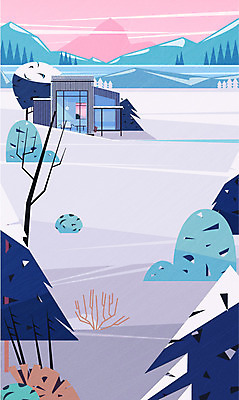 건축물 겨울 일러스트 산 풍경 사람없음 건물 강 노을 돌_바위 눈 국내일러스트 AI파일 자연요소 계절 건축 날씨 파일형식 벡터