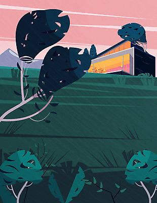 나무 건축물 일러스트 산 풍경 사람없음 건물 여름 노을 여름풍경 국내일러스트 AI파일 자연요소 식물 계절 건축 파일형식 벡터 여름_계절