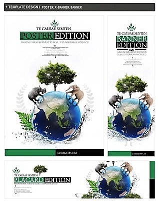 PSD 나무 배너 배너템플릿 가로배너 ZIP 포스터 세로배너 지구 코끼리 사람없음 세트 자연보호 그린캠페인 현수막 코뿔소 식물 템플릿 캠페인 포유류 자연 가로 세로 보호 파일형식