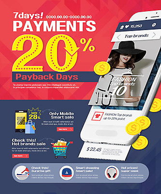 PSD 템플릿 여자 웹템플릿 모바일 이벤트페이지 한명 이벤트 성인 스마트폰 쇼핑 동전 결제 영수증 모자가게 핀테크 이미지템플릿 1 돈 사람 금융 핸드폰 스마트기기 상점 페이지 파일형식