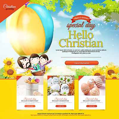 PSD 템플릿 여자 남자 꽃잎 꽃 기독교 어린이 웹템플릿 십자가 이벤트페이지 이벤트 세명 열기구 하나님 부활절계란 이미지템플릿 식물 종교 항공교통 부활절 사람 계란 신_종교 페이지 파일형식