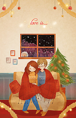 전신 PSD 커플 여자 남자 크리스마스 겨울 일러스트 사랑 앉기 이벤트 성인 두명 방 국내일러스트 계절 기념일 감정 관계 모션 사람 파일형식