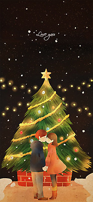 전신 PSD 커플 여자 남자 크리스마스 겨울 일러스트 밤하늘 키스 사랑 서기 이벤트 성인 두명 빛 크리스마스트리 국내일러스트 계절 기념일 감정 관계 모션 하늘 사람 야간 애정표현 파일형식