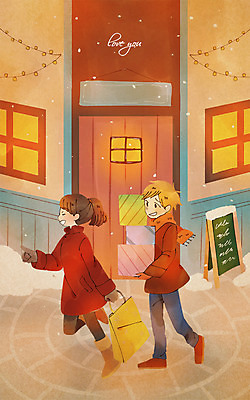 전신 PSD 커플 여자 남자 크리스마스 겨울 데이트 일러스트 사랑 서기 성인 두명 쇼핑 국내일러스트 계절 기념일 감정 관계 모션 사람 파일형식