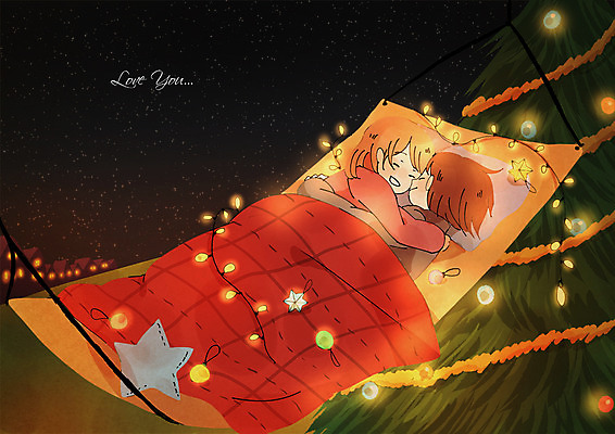 PSD 커플 여자 남자 크리스마스 겨울 일러스트 밤하늘 사랑 이벤트 상반신 성인 두명 빛 눕기 크리스마스트리 해먹 국내일러스트 계절 기념일 감정 관계 모션 하늘 사람 침대 야간 파일형식