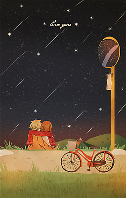 PSD 커플 여자 남자 크리스마스 겨울 일러스트 밤하늘 사랑 앉기 이벤트 상반신 두명 자전거 목도리 유성 국내일러스트 잡화 계절 기념일 감정 관계 모션 하늘 사람 바이크 야간 파일형식