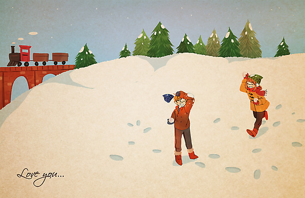 전신 PSD 커플 여자 남자 크리스마스 겨울 일러스트 사랑 서기 이벤트 성인 두명 기차 눈 눈싸움 눈장난 국내일러스트 자연요소 계절 기념일 감정 육상교통 관계 모션 놀이 날씨 대중교통 눈_날씨 사람 싸움 파일형식