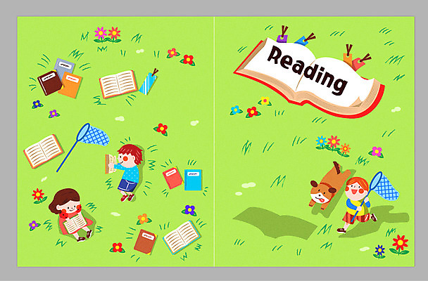 전신 한마리 일러스트 교재 앉기 소녀 소년 초원 책 세명 눕기 독서 달리기 강아지 잠자리 채집망 독서교육 북마크 국내일러스트 AI파일 1 여자 교육 남자 어린이 곤충 모션 사람 반려동물 개 파일형식 벡터
