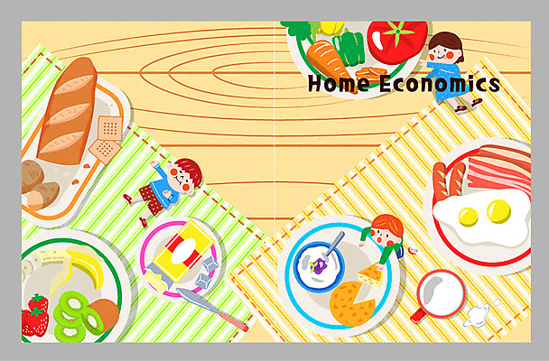 전신 빵 토마토 일러스트 가정 식탁 딸기 피망 교재 치즈 바나나 키위 앉기 소녀 소년 상반신 세명 눕기 당근 우유 소시지 계란프라이 각설탕 베이컨 버터 요거트 가정교육 버터나이프 우유잔 국내일러스트 AI파일 여자 교육 남자 어린이 음식 채소 과일 모션 탁자 잔 유제품 뿌리채소 돼지고기 사람 가공식품 나이프 계란요리 설탕 파일형식 벡터