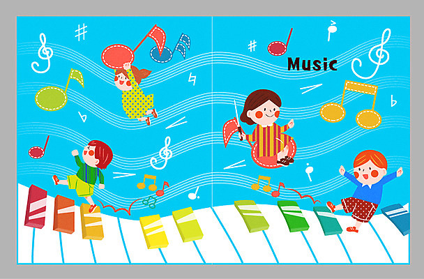 전신 악기 음악 일러스트 교재 앉기 소녀 소년 여러명 걷기 비행 건반 피아노 건반악기 높은음자리표 오선지 음악교육 리듬 음악책 음악학원 국내일러스트 AI파일 여자 교육 남자 어린이 다수 음표 모션 문화예술 사람 책 악보 학원 오선 파일형식 벡터