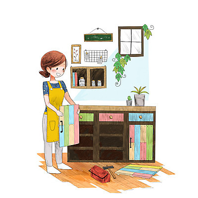 전신 PSD 식물 여자 일러스트 창문 선반 한명 서기 성인 인테리어 방 공구 공구함 서랍장 DIY 문짝 안식처 성인여자한명만 국내일러스트 1 디자인 가구 모션 휴식 사람 취미 도구 여자한명만 성인여자만 파일형식