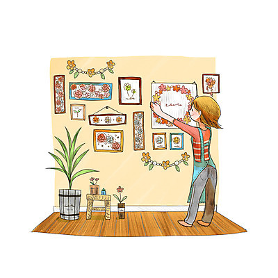 전신 PSD 식물 여자 꽃 액자 일러스트 한명 서기 성인 장식 인테리어 DIY 가랜드 안식처 성인여자한명만 국내일러스트 1 디자인 모션 휴식 사람 취미 파티용품 여자한명만 성인여자만 파일형식