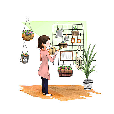 PSD 식물 여자 액자 가방 일러스트 한명 서기 성인 인테리어 물뿌리개 관엽식물 DIY 벽장식 셀프 안식처 성인여자한명만 국내일러스트 1 디자인 잡화 모션 휴식 사람 취미 장식 여자한명만 성인여자만 파일형식