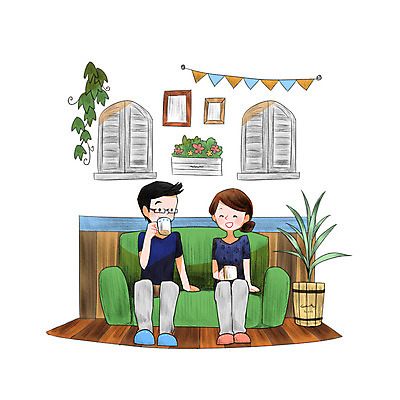 PSD 식물 부부 여자 남자 액자 일러스트 창문 휴식 앉기 성인 두명 인테리어 소파 DIY 가랜드 벽장식 국내일러스트 디자인 커플 컨셉 의자 모션 사람 취미 장식 파티용품 파일형식