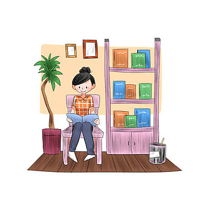PSD 식물 여자 액자 일러스트 휴식 한명 앉기 성인 책 인테리어 독서 페인트 나무의자 페인트붓 DIY 셀프 성인여자한명만 국내일러스트 1 디자인 컨셉 의자 모션 사람 취미 목재 붓 여자한명만 성인여자만 파일형식