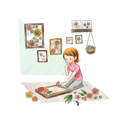 PSD 여자 꽃 액자 일러스트 한명 앉기 성인 장식 인테리어 방 DIY 벽장식 셀프 성인여자한명만 국내일러스트 식물 1 디자인 모션 사람 취미 여자한명만 성인여자만 파일형식