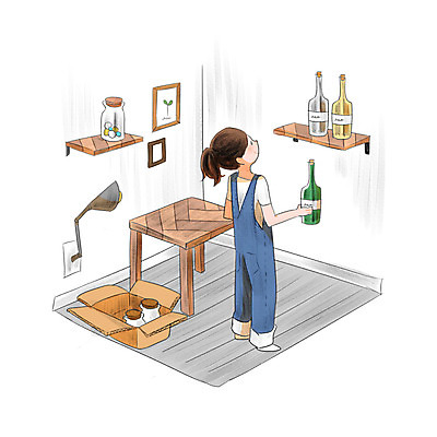 전신 PSD 여자 액자 일러스트 술병 유리병 조명 한명 서기 성인 인테리어 DIY 나무책상 벽장식 셀프 성인여자한명만 국내일러스트 1 디자인 모션 병_용기 주류 사람 취미 목재 장식 책상 여자한명만 성인여자만 파일형식