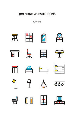 아이콘 의자 전등 조명 책장 사람없음 세트 거울 침대 스탠드 커튼 장롱 라인아이콘 책상 화장실 화장대 변기통 이층침대 볼드라인 2D아이콘 AI파일 가구 파일형식 벡터