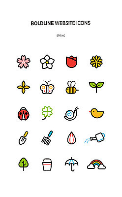 나무 아이콘 나비 무지개 우산 병아리 씨앗 사람없음 세트 새싹 물뿌리개 튤립 벚꽃 네잎클로버 민들레 개나리 벌 삽 양동이 라인아이콘 달팽이 무당벌레 목련 볼드라인 2D아이콘 AI파일 자연요소 식물 꽃 곤충 조류 연체동물 클로버 파일형식 벡터