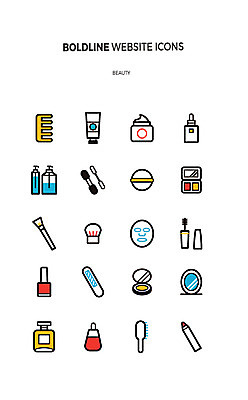 아이콘 사람없음 세트 화장품 거울 붓 머리빗 크림 라인아이콘 향수 마스카라 매니큐어 립글로스 아이섀도 마스크팩 면봉 앰플 핸드크림 볼드라인 2D아이콘 AI파일 뷰티 미용용품 팩 파일형식 벡터