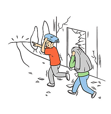 전신 남자 일러스트 성인 두명 건물 위험 자연재해 탈출 붕괴 공터 대피 지진 국내일러스트 AI파일 건축물 컨셉 사람 재해 파일형식 벡터