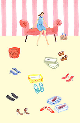 PSD 여자 구두 신발 일러스트 한명 성인 쇼핑 소파 구두상자 여자한명만 국내일러스트 1 의자 사람 상자 여자만 파일형식