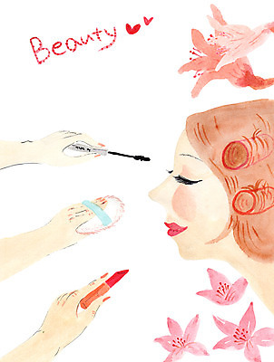 PSD 여자 꽃 얼굴 일러스트 한명 성인 화장 뷰티 립스틱 마스카라 헤어롤 성인여자만 국내일러스트 식물 1 사람 신체부위 화장품 미용용품 여자만 성인만 파일형식