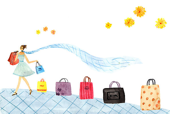 PSD 여자 꽃 가방 일러스트 한명 성인 쇼핑 쇼핑백 스카프 외출 성인여자만 성인여자한명만 국내일러스트 식물 1 잡화 사람 목도리 여자만 여자한명만 성인만 파일형식