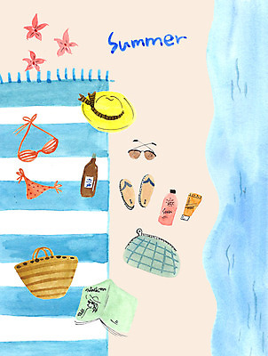 PSD 꽃 바다 가방 일러스트 슬리퍼 사람없음 여름 비키니 선글라스 잡지 오일 선크림 비치타올 챙모자 파우치 국내일러스트 식물 모자_잡화 잡화 계절 수영복 안경 음식 신발 간행물 수건 화장품 파일형식