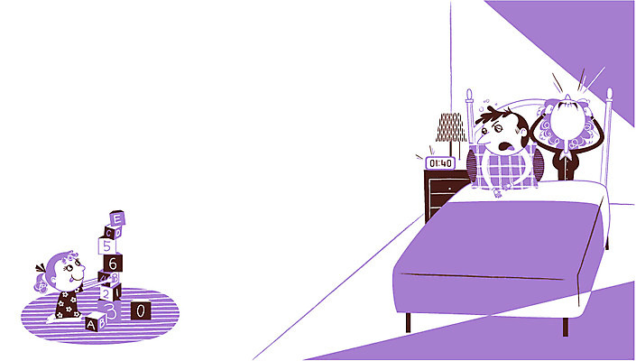 여자 남자 어린이 일러스트 가족 스트레스 성인 세명 부모 블록 육아 침대 잠 육아라이프 국내일러스트 AI파일 라이프스타일 가구 관계 사람 파일형식 벡터