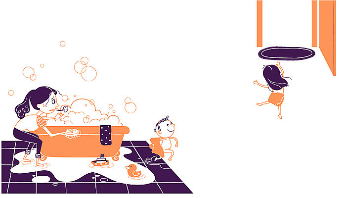 전신 여자 남자 딸 아들 어린이 일러스트 가족 엄마 스트레스 욕조 세명 목욕 육아 탈출 육아라이프 국내일러스트 AI파일 라이프스타일 컨셉 관계 사람 청결 파일형식 벡터