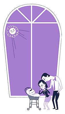 여자 남자 일러스트 창문 가족 엄마 스트레스 성인 세명 태양 육아 아기 잠 아빠 육아라이프 국내일러스트 AI파일 자연요소 라이프스타일 관계 사람 파일형식 벡터