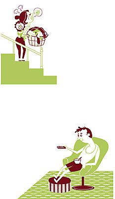 전신 부부 여자 남자 가사 일러스트 가족 스트레스 성인 세명 육아 아기 외면 업기 티비시청 육아라이프 국내일러스트 AI파일 라이프스타일 커플 관계 모션 사람 시청_보고들음 파일형식 벡터