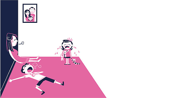 여자 남자 딸 어린이 일러스트 가족 엄마 스트레스 피곤 성인 세명 부모 육아 아빠 울음 가족사진 육아라이프 국내일러스트 AI파일 라이프스타일 컨셉 관계 표정 사람 파일형식 벡터 단체사진