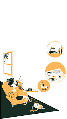 여자 남자 아들 음식 일러스트 창문 가족 자동차 엄마 스트레스 성인 두명 장난감 육아 아기 목마 통화 육아라이프 국내일러스트 AI파일 라이프스타일 육상교통 관계 모션 사람 파일형식 벡터