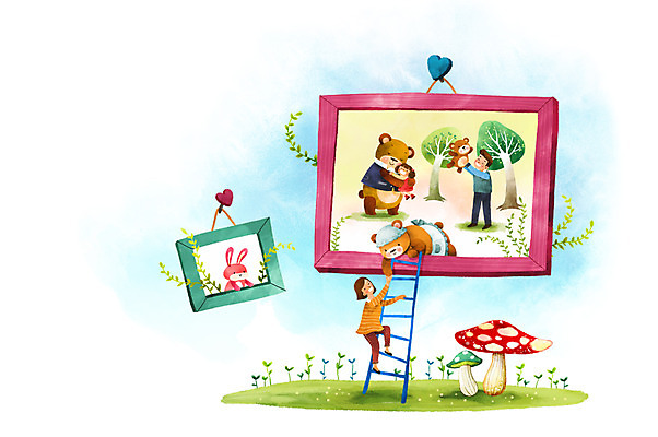 전신 PSD 나무 여자 남자 딸 행복 어린이 액자 여러마리 일러스트 곰 가족 엄마 상상일러스트 사랑 성인 세명 판타지 버섯 화목 토끼 아빠 국내일러스트 식물 동물 감정 다수 컨셉 포유류 관계 상상 사람 반려동물 파일형식