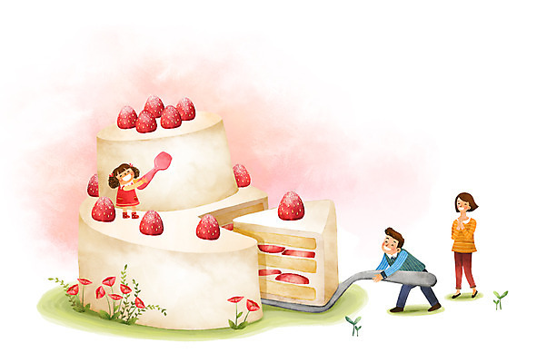 전신 PSD 여자 남자 꽃 딸 행복 어린이 포크 일러스트 가족 딸기 엄마 상상일러스트 성인 세명 판타지 파티 화목 아빠 딸기케이크 국내일러스트 식물 식기 감정 컨셉 과일 관계 상상 사람 이벤트 케이크 파일형식