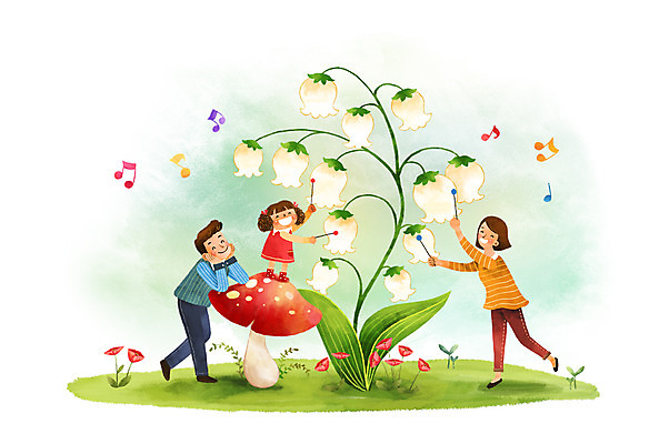 전신 PSD 여자 남자 꽃 딸 행복 어린이 연주 음표 일러스트 가족 엄마 상상일러스트 성인 세명 판타지 버섯 화목 아빠 은방울꽃 국내일러스트 식물 기호 감정 음악 컨셉 관계 상상 사람 파일형식