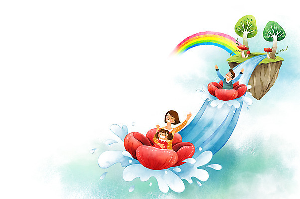 PSD 나무 여자 남자 딸 행복 어린이 무지개 일러스트 가족 엄마 상상일러스트 상반신 성인 세명 판타지 버섯 화목 폭포 보트 아빠 즐거움 국내일러스트 자연요소 식물 감정 컨셉 배_교통 관계 상상 자연 사람 파일형식