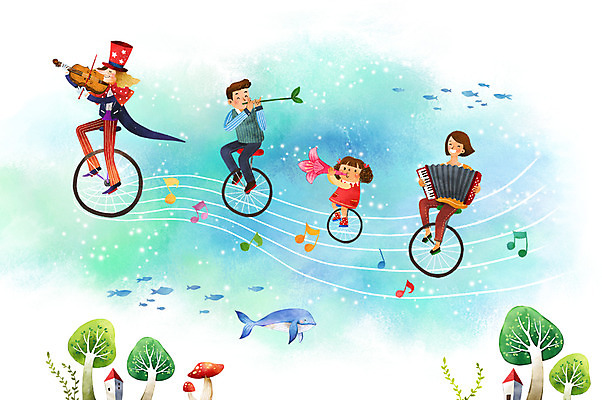 전신 PSD 여자 남자 딸 행복 어린이 연주 음표 일러스트 가족 하늘 엄마 상상일러스트 여러명 성인 판타지 화목 광대 아빠 고래 바이올린 아코디언 외발자전거 풀피리 국내일러스트 기호 감정 악기 음악 다수 컨셉 포유류 관계 상상 현악기 사람 자전거 수중동물 건반악기 파일형식