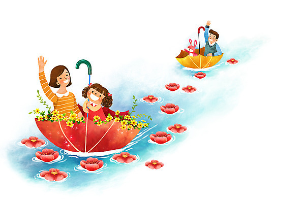 PSD 한마리 여자 남자 꽃 딸 행복 어린이 일러스트 우산 가족 엄마 상상일러스트 상반신 성인 세명 강 판타지 화목 토끼 아빠 국내일러스트 식물 1 감정 컨셉 포유류 관계 상상 사람 반려동물 파일형식