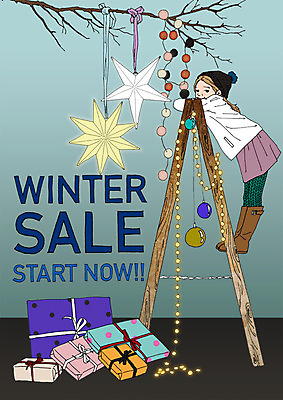 전신 PSD 여자 포스터 어린이 크리스마스장식 겨울 일러스트 사다리 한명 선물상자 쇼핑 세일 꼬마전구 별장식 아트툰 국내일러스트 1 계절 별 크리스마스 전구 선물 사람 장식 상자 도구 그림 파일형식