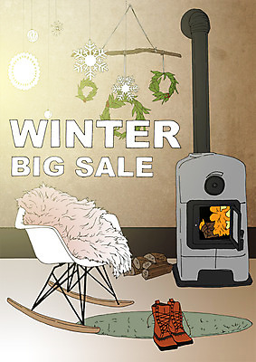 PSD 포스터 겨울 의자 일러스트 부츠 사람없음 장식 쇼핑 세일 눈송이 난로 나무토막 아트툰 국내일러스트 계절 가구 신발 눈_날씨 난방기 그림 파일형식