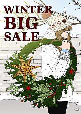 PSD 여자 포스터 크리스마스장식 겨울 일러스트 한명 상반신 쇼핑 세일 별장식 아트툰 국내일러스트 1 계절 별 크리스마스 사람 장식 그림 파일형식