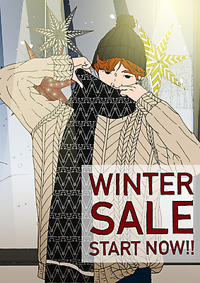 PSD 남자 포스터 겨울 일러스트 한명 상반신 쇼핑 세일 목도리 별장식 아트툰 국내일러스트 1 잡화 계절 별 사람 장식 그림 파일형식