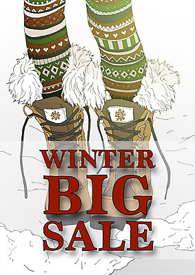 PSD 포스터 겨울 일러스트 부츠 한명 서기 쇼핑 세일 하반신 눈 아트툰 국내일러스트 자연요소 1 계절 신발 모션 날씨 사람 그림 파일형식