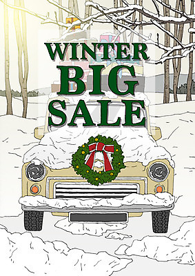 PSD 포스터 리본 겨울 일러스트 자동차 사람없음 선물상자 쇼핑 세일 눈 빅세일 아트툰 국내일러스트 자연요소 계절 육상교통 날씨 선물 상자 그림 파일형식